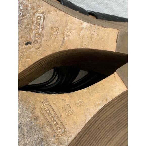 Coach Women’s 6.5 Black Leather Bristol Strappy Wedge Sandals - Picture 7 of 7